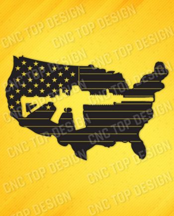 American flag vector with a Gun Design file - DXF SVG EPS AI CDR