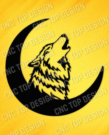 Wolf Crescent Moon Art Vector Design file - DXF SVG EPS AI CDR